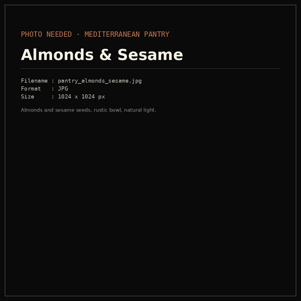 Almonds and sesame seeds, rustic bowl, natural light.