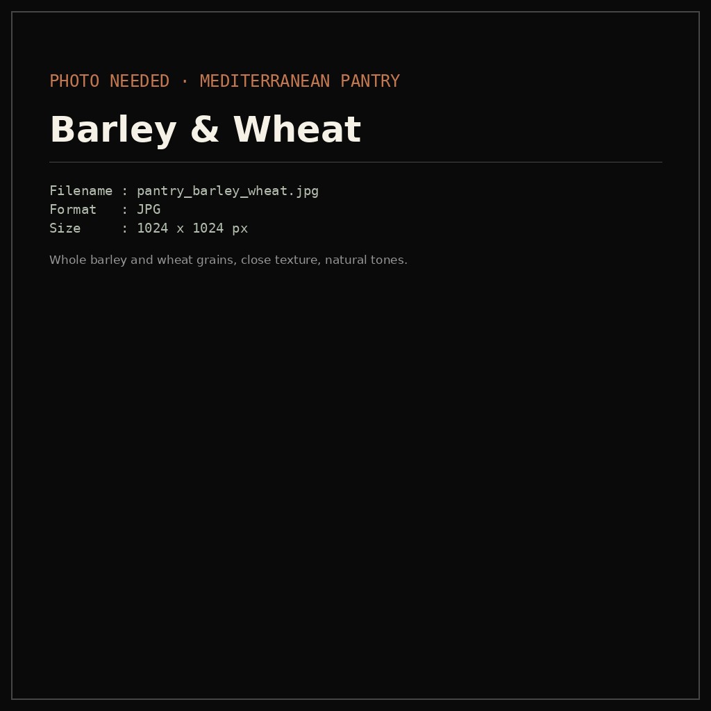 Whole barley and wheat grains, close texture, natural tones.