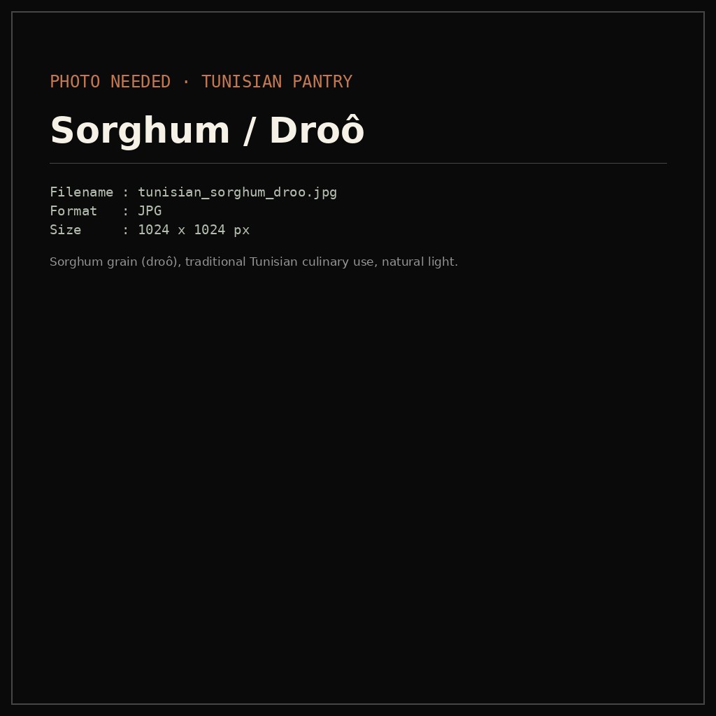 Sorghum grain (droô), traditional Tunisian culinary use, natural light.